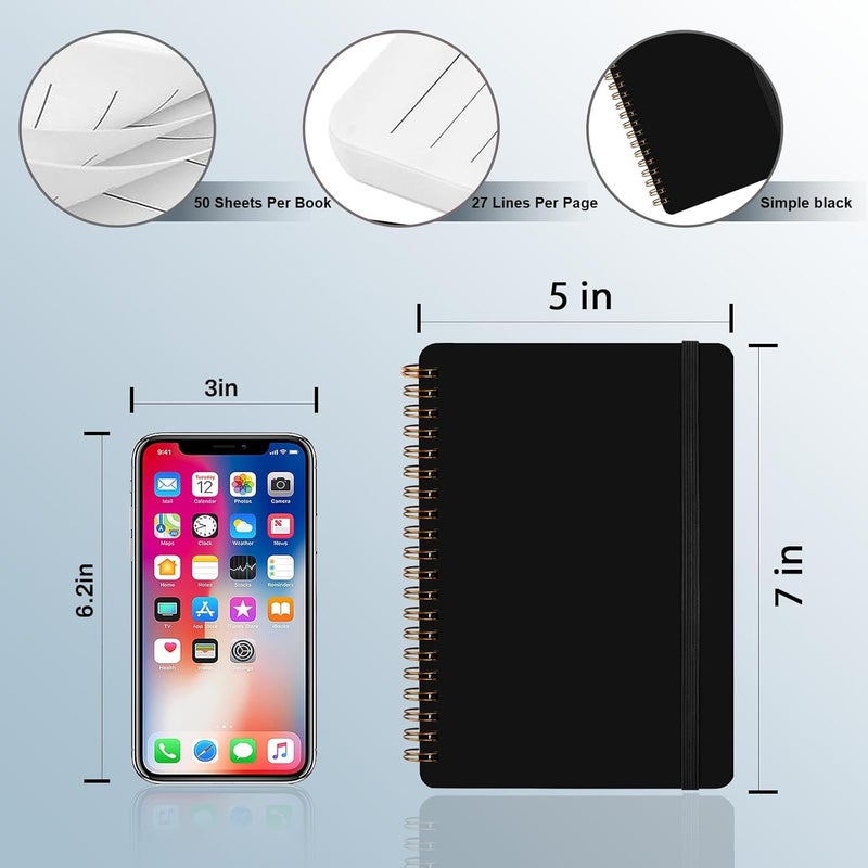 DMSVK 4 PCS Spiral Notebook, Spiral Journal Notebook, Notebooks for Work, Note Taking, School, Small Notebooks with Strap, Cute Notebooks for Women (Black) - Image 2